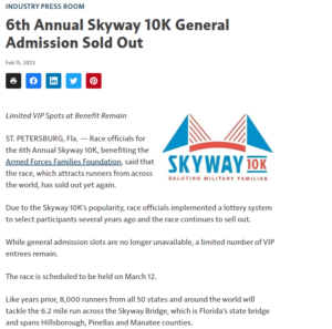 Industry Press Room - 6th Annual Skyway 10k General Admission Sold Out